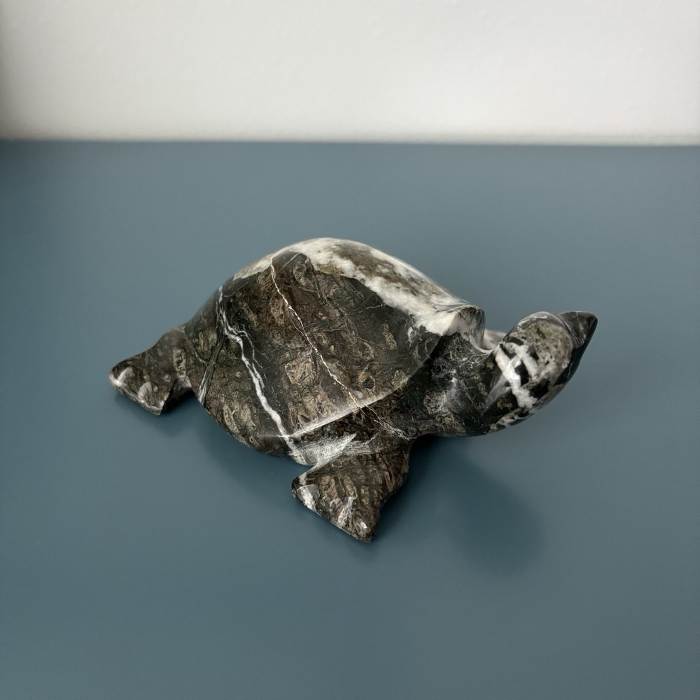 Hand Carved Marble Turtle Figurine 4''